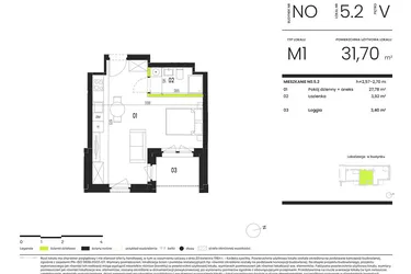 Rzut - Mieszkanie na sprzedaż 1 pokój o powierzchni 31,7 m² - numer NO.5.2 w Ogrody Staromiejskie