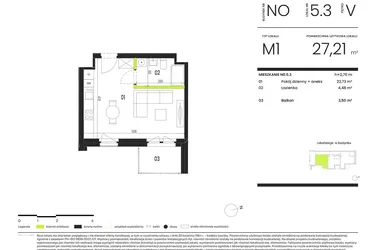 Rzut - Mieszkanie na sprzedaż 1 pokój o powierzchni 27,21 m² - numer NO.5.3 w Ogrody Staromiejskie