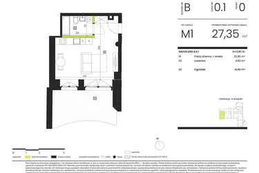 Rzut - Mieszkanie na sprzedaż 1 pokój o powierzchni 27,35 m² - numer B.0.1 w Ogrody Staromiejskie