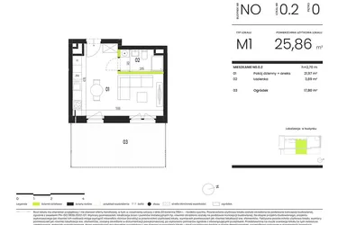 Rzut - Mieszkanie na sprzedaż 1 pokój o powierzchni 25,86 m² - numer NO.0.2 w Ogrody Staromiejskie