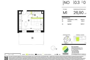 Rzut - Mieszkanie na sprzedaż 1 pokój o powierzchni 27,08 m² - numer NO.0.3 w Ogrody Staromiejskie