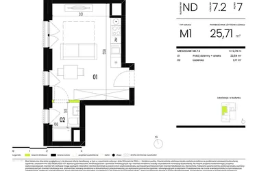 Rzut - Mieszkanie na sprzedaż 1 pokój o powierzchni 25,71 m² - numer ND.7.2 w Ogrody Staromiejskie