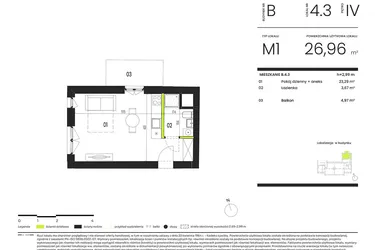 Rzut - Mieszkanie na sprzedaż 1 pokój o powierzchni 26,96 m² - numer B.4.3 w Ogrody Staromiejskie