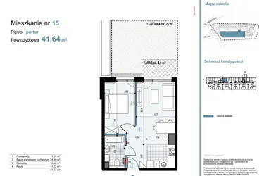 Rzut - Mieszkanie na sprzedaż 2 pokoje o powierzchni 41,64 m² - numer 15 w Medyków 32