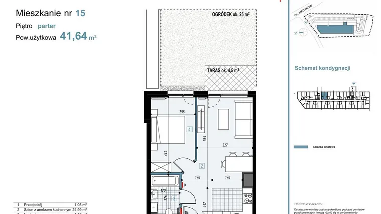 Rzut - Mieszkanie na sprzedaż 2 pokoje o powierzchni 41,64 m² - numer 15 w Medyków 32