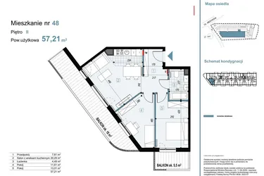 Rzut - Mieszkanie na sprzedaż 3 pokoje o powierzchni 57,36 m² - numer 48 w Medyków 32