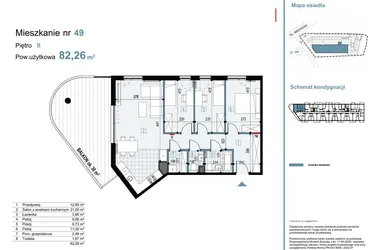 Rzut - Mieszkanie na sprzedaż 4 pokoje o powierzchni 82,26 m² - numer 49 w Medyków 32