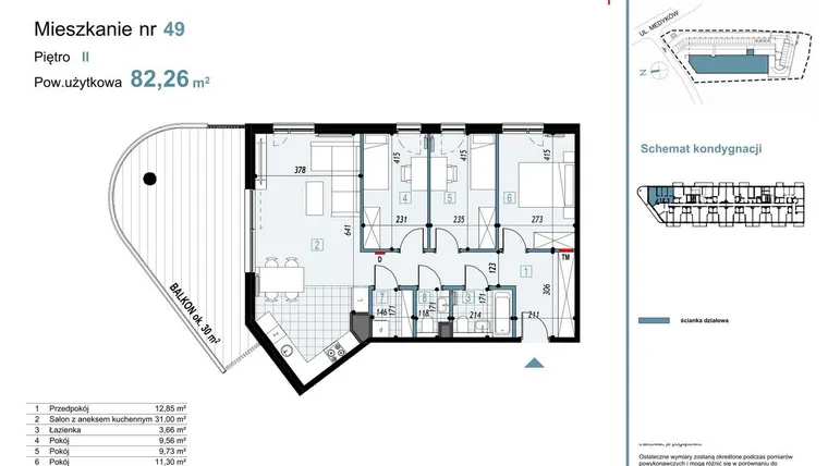 Rzut - Mieszkanie na sprzedaż 4 pokoje o powierzchni 82,78 m² - numer 49 w Medyków 32