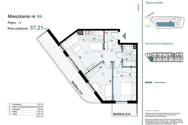 Rzut - Mieszkanie na sprzedaż 3 pokoje o powierzchni 57,4 m² - numer 84 w Medyków 32