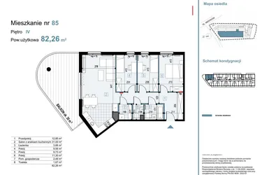 Rzut - Mieszkanie na sprzedaż 4 pokoje o powierzchni 82,91 m² - numer 85 w Medyków 32