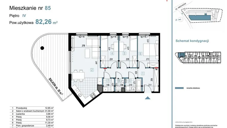 Rzut - Mieszkanie na sprzedaż 4 pokoje o powierzchni 82,91 m² - numer 85 w Medyków 32