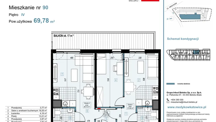 Rzut - Mieszkanie na sprzedaż 3 pokoje o powierzchni 69,78 m² - numer 90 w Medyków 32