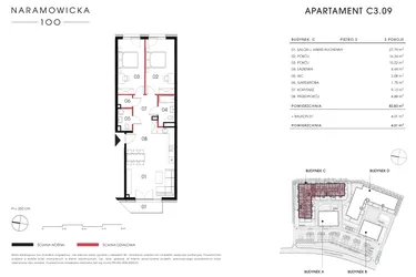 Rzut - Mieszkanie na sprzedaż 3 pokoje o powierzchni 82,83 m² - numer C 3.09 w Naramowicka 100