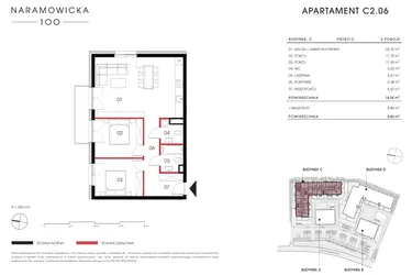 Rzut - Mieszkanie na sprzedaż 3 pokoje o powierzchni 74,55 m² - numer C 2.06 w Naramowicka 100