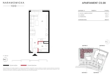 Rzut - Mieszkanie na sprzedaż 1 pokój o powierzchni 38,43 m² - numer C 5.08 w Naramowicka 100