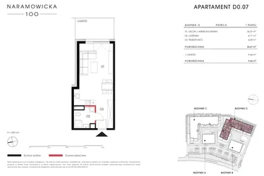 Rzut - Mieszkanie na sprzedaż 1 pokój o powierzchni 35,47 m² - numer D 0.07 w Naramowicka 100