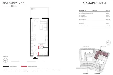 Rzut - Mieszkanie na sprzedaż 1 pokój o powierzchni 38,22 m² - numer D 0.08 w Naramowicka 100