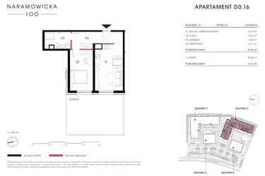 Rzut - Mieszkanie na sprzedaż 2 pokoje o powierzchni 47,56 m² - numer D 0.16 w Naramowicka 100
