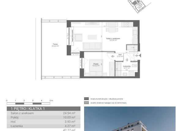 Rzut - Mieszkanie na sprzedaż 2 pokoje o powierzchni 42,77 m² - numer M04 w Ultra Marina etap II