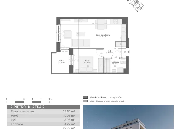Rzut - Mieszkanie na sprzedaż 2 pokoje o powierzchni 42,77 m² - numer M32 w Ultra Marina etap II