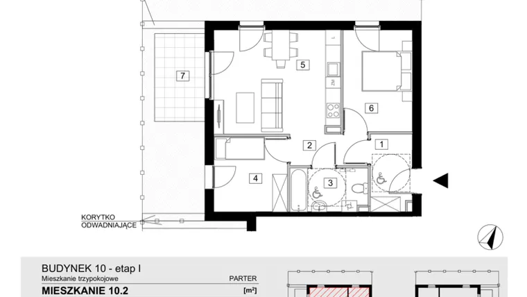 Rzut - Mieszkanie na sprzedaż 3 pokoje o powierzchni 54,15 m² - numer 10.2 w ATAL Jasieny