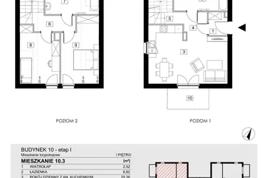 Rzut - Mieszkanie na sprzedaż 3 pokoje o powierzchni 74,4 m² - numer 10.3 w ATAL Jasieny