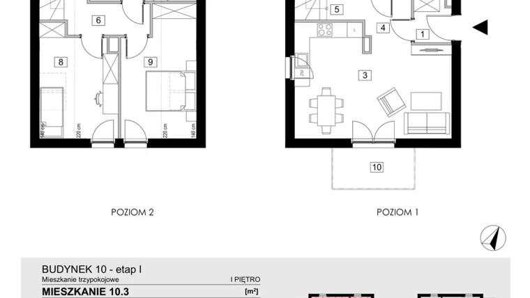 Rzut - Mieszkanie na sprzedaż 3 pokoje o powierzchni 74,4 m² - numer 10.3 w ATAL Jasieny