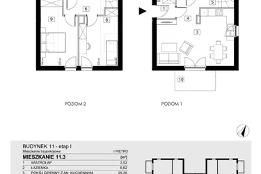 Rzut - Mieszkanie na sprzedaż 3 pokoje o powierzchni 74,41 m² - numer 11.3 w ATAL Jasieny