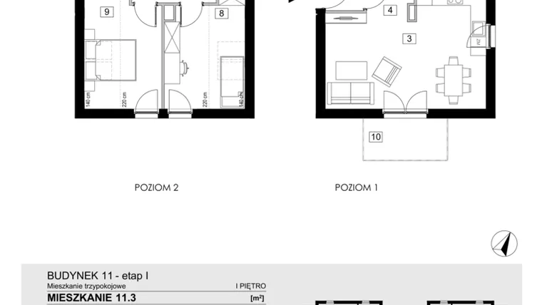 Rzut - Mieszkanie na sprzedaż 3 pokoje o powierzchni 74,41 m² - numer 11.3 w ATAL Jasieny