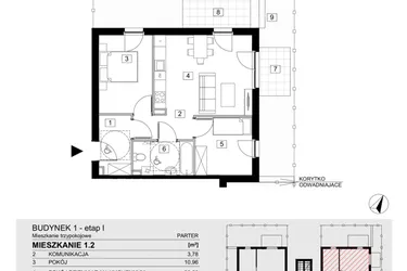 Rzut - Mieszkanie na sprzedaż 3 pokoje o powierzchni 54,15 m² - numer 1.2 w ATAL Jasieny