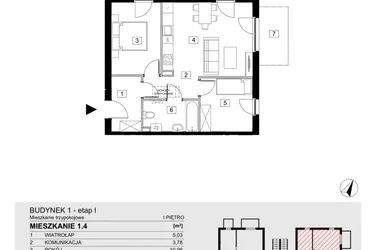Rzut - Mieszkanie na sprzedaż 3 pokoje o powierzchni 54,27 m² - numer 1.4 w ATAL Jasieny