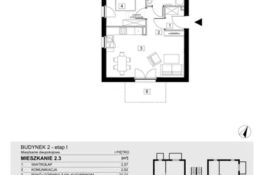 Rzut - Mieszkanie na sprzedaż 2 pokoje o powierzchni 43,47 m² - numer 2.3 w ATAL Jasieny