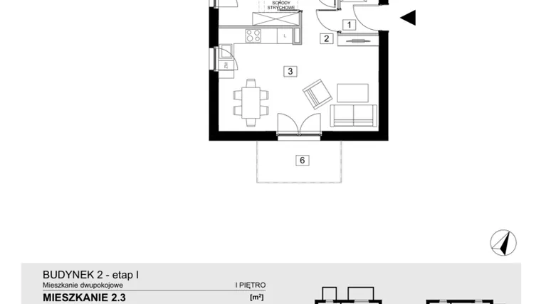 Rzut - Mieszkanie na sprzedaż 2 pokoje o powierzchni 43,47 m² - numer 2.3 w ATAL Jasieny