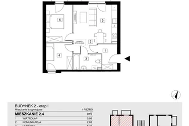 Rzut - Mieszkanie na sprzedaż 3 pokoje o powierzchni 54,46 m² - numer 2.4 w ATAL Jasieny