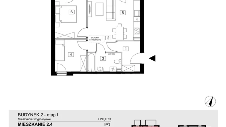 Rzut - Mieszkanie na sprzedaż 3 pokoje o powierzchni 54,46 m² - numer 2.4 w ATAL Jasieny