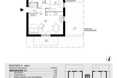 Rzut - Mieszkanie na sprzedaż 2 pokoje o powierzchni 43,36 m² - numer 3.1 w ATAL Jasieny
