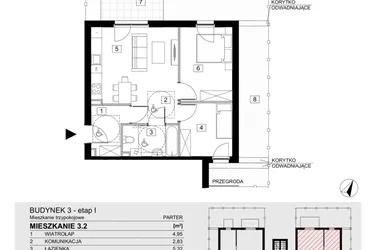 Rzut - Mieszkanie na sprzedaż 3 pokoje o powierzchni 54,33 m² - numer 3.2 w ATAL Jasieny
