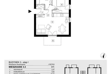 Rzut - Mieszkanie na sprzedaż 2 pokoje o powierzchni 43,47 m² - numer 3.3 w ATAL Jasieny