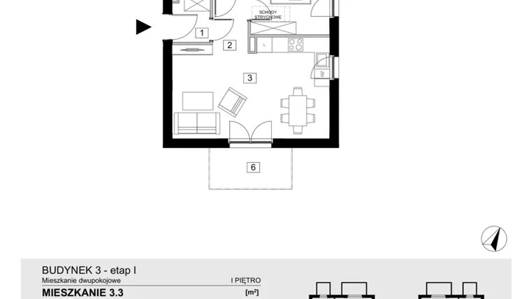 Rzut - Mieszkanie na sprzedaż 2 pokoje o powierzchni 43,47 m² - numer 3.3 w ATAL Jasieny