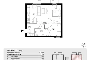 Rzut - Mieszkanie na sprzedaż 3 pokoje o powierzchni 54,46 m² - numer 3.4 w ATAL Jasieny