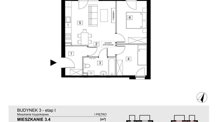 Rzut - Mieszkanie na sprzedaż 3 pokoje o powierzchni 54,46 m² - numer 3.4 w ATAL Jasieny
