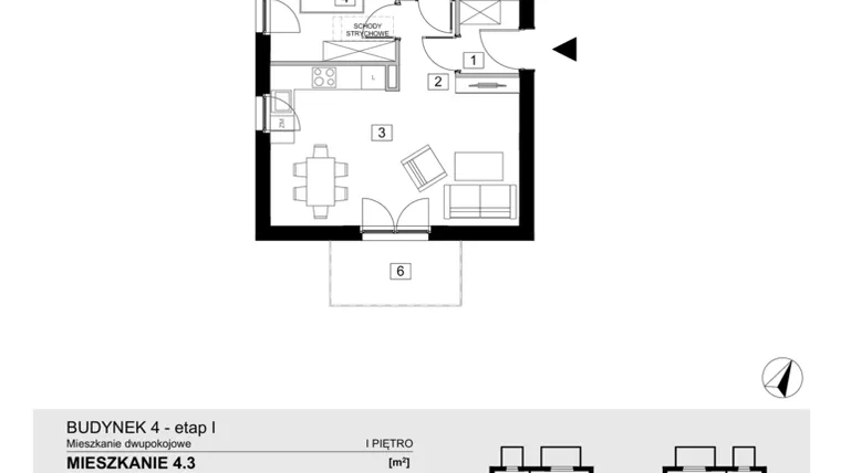 Rzut - Mieszkanie na sprzedaż 2 pokoje o powierzchni 43,55 m² - numer 4.3 w ATAL Jasieny