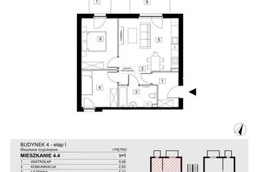 Rzut - Mieszkanie na sprzedaż 3 pokoje o powierzchni 54,46 m² - numer 4.4 w ATAL Jasieny