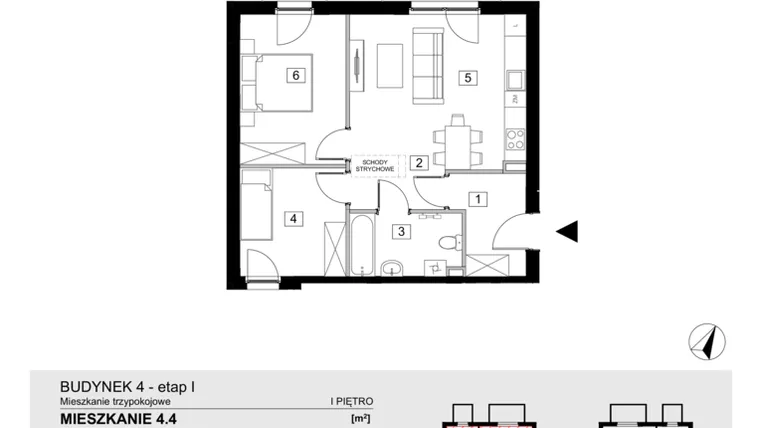 Rzut - Mieszkanie na sprzedaż 3 pokoje o powierzchni 54,46 m² - numer 4.4 w ATAL Jasieny