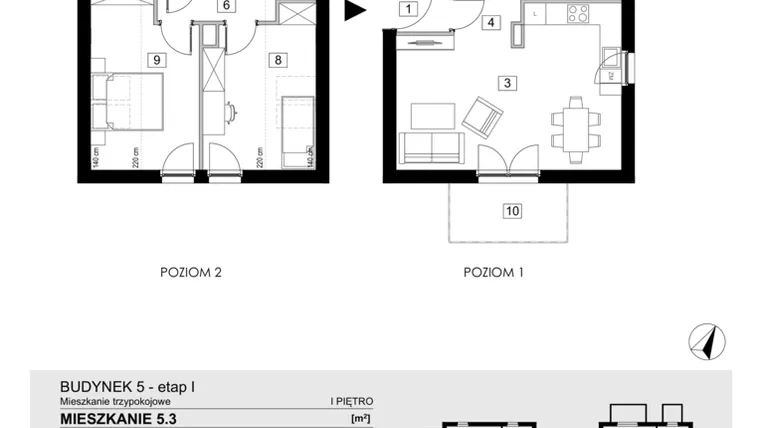 Rzut - Mieszkanie na sprzedaż 3 pokoje o powierzchni 74,27 m² - numer 5.3 w ATAL Jasieny