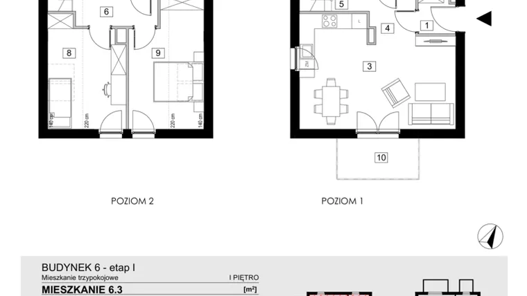 Rzut - Mieszkanie na sprzedaż 3 pokoje o powierzchni 74,3 m² - numer 6.3 w ATAL Jasieny
