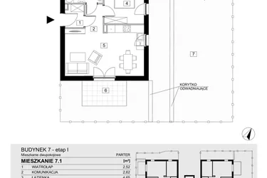 Rzut - Mieszkanie na sprzedaż 2 pokoje o powierzchni 43,42 m² - numer 7.1 w ATAL Jasieny