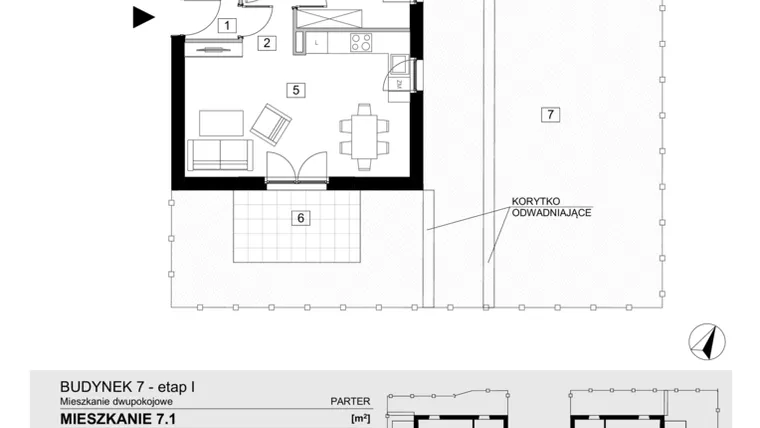 Rzut - Mieszkanie na sprzedaż 2 pokoje o powierzchni 43,42 m² - numer 7.1 w ATAL Jasieny