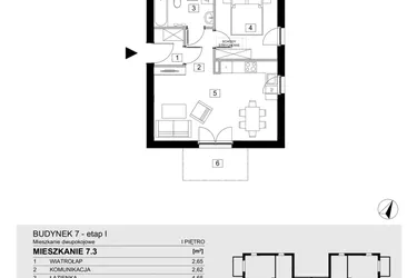 Rzut - Mieszkanie na sprzedaż 2 pokoje o powierzchni 43,55 m² - numer 7.3 w ATAL Jasieny
