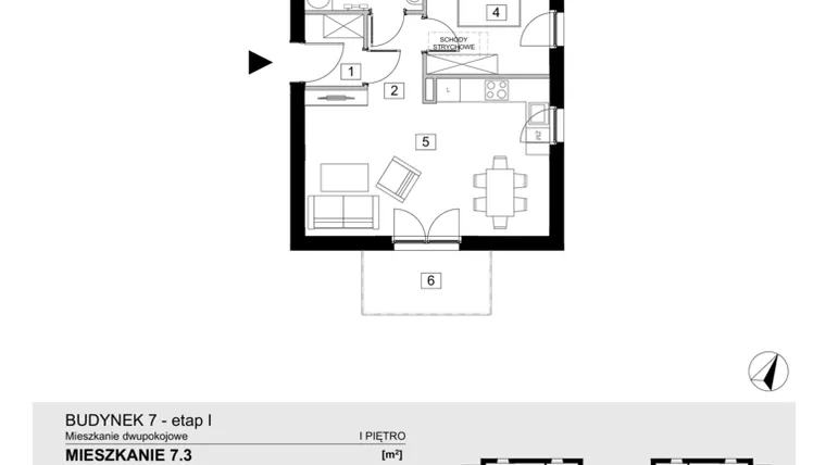 Rzut - Mieszkanie na sprzedaż 2 pokoje o powierzchni 43,55 m² - numer 7.3 w ATAL Jasieny